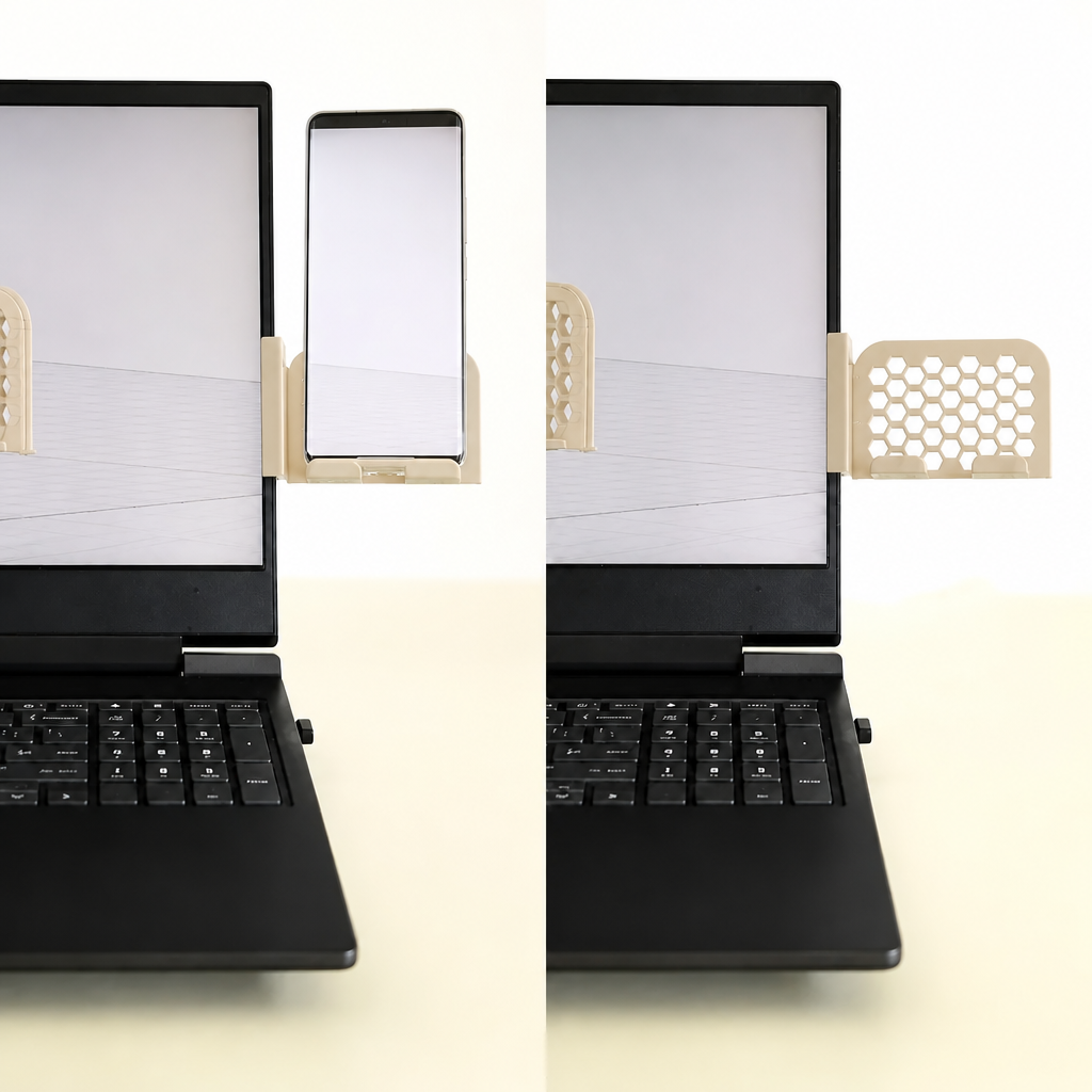 3D Baskı Monitor Telefon Tutucu - Petek Desenli Laptop Kenar Telefon Tutucu-Bej