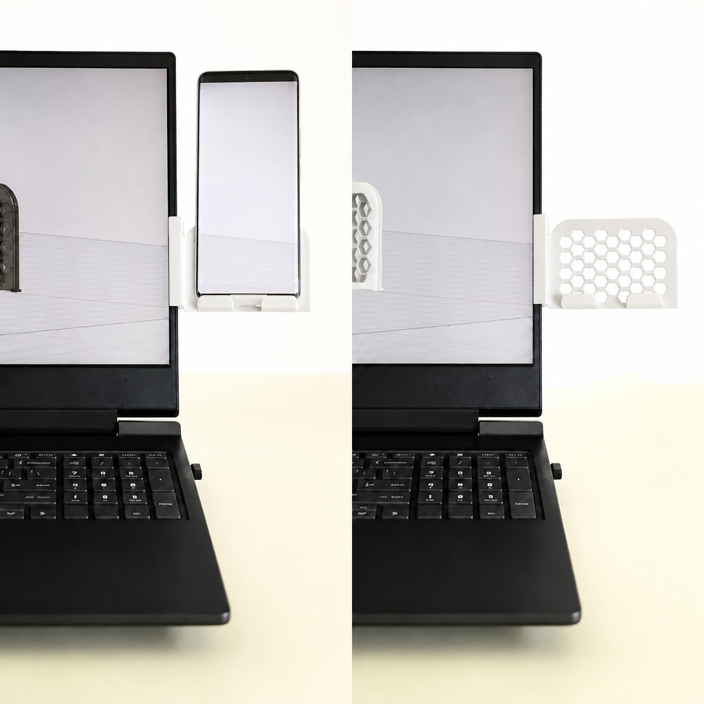 3D Baskı Monitor Telefon Tutucu - Petek Desenli Laptop Kenar Telefon Tutucu-Beyaz
