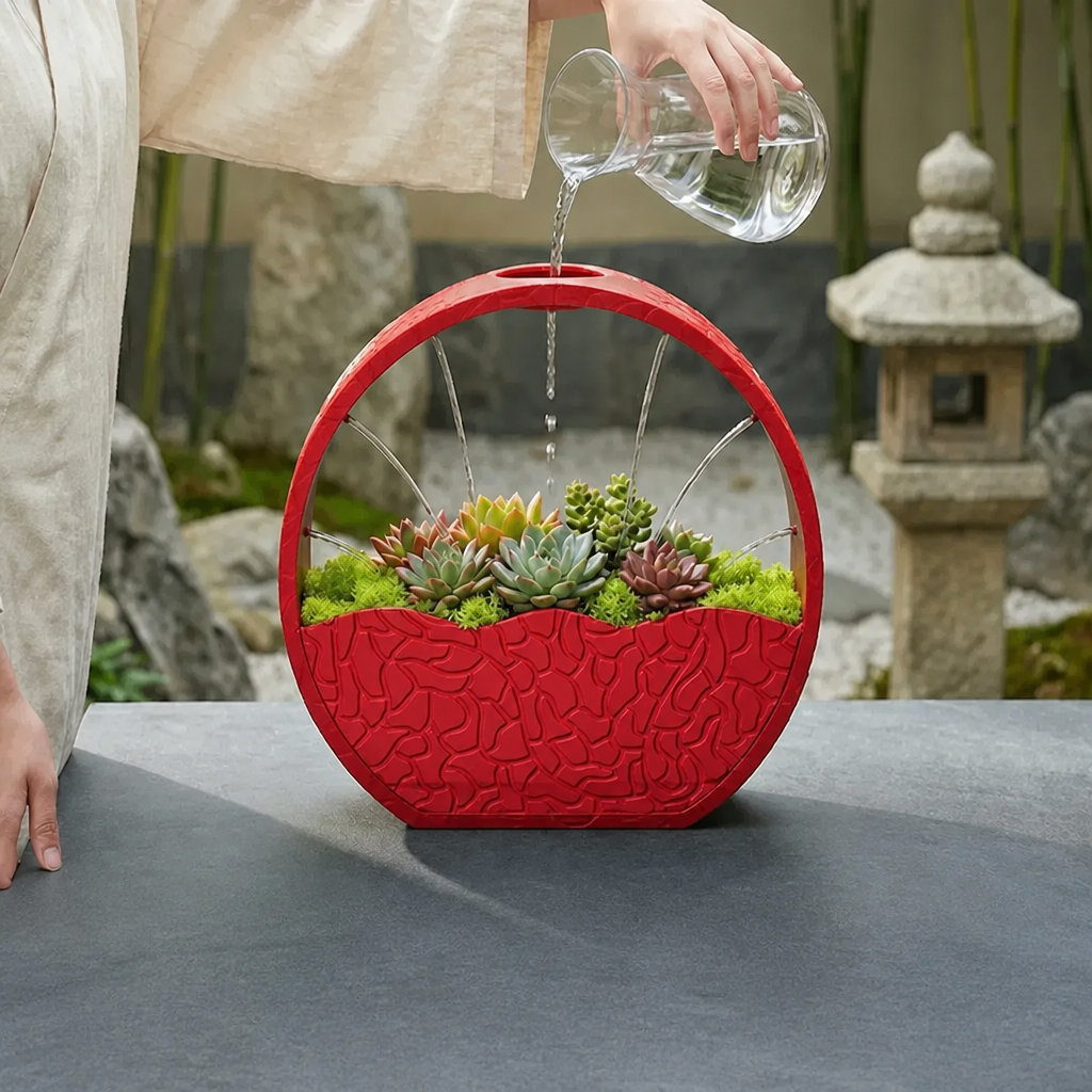 3D Baskı Self-Watering Planter - Kendi Kendini Sulayan Saksı-Kırmızı