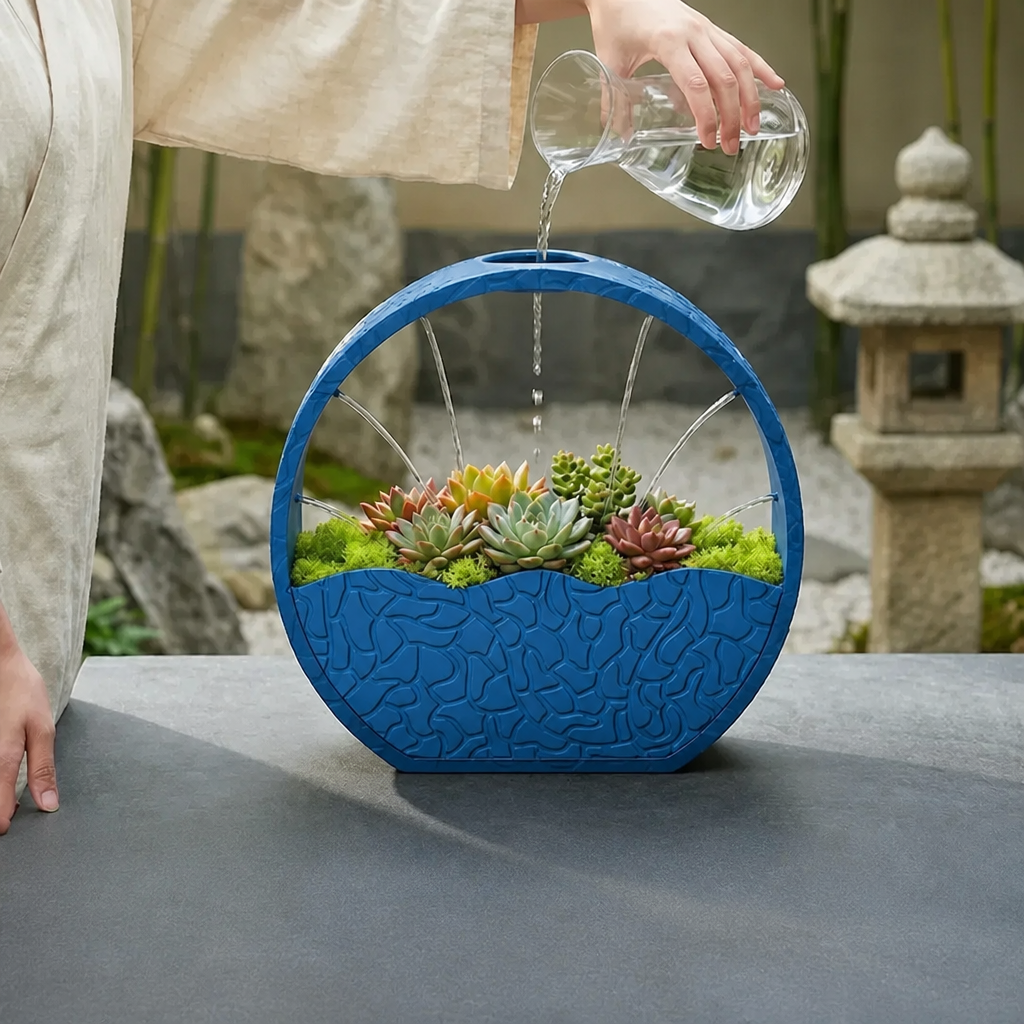 3D Baskı Self-Watering Planter - Kendi Kendini Sulayan Saksı-Mavi
