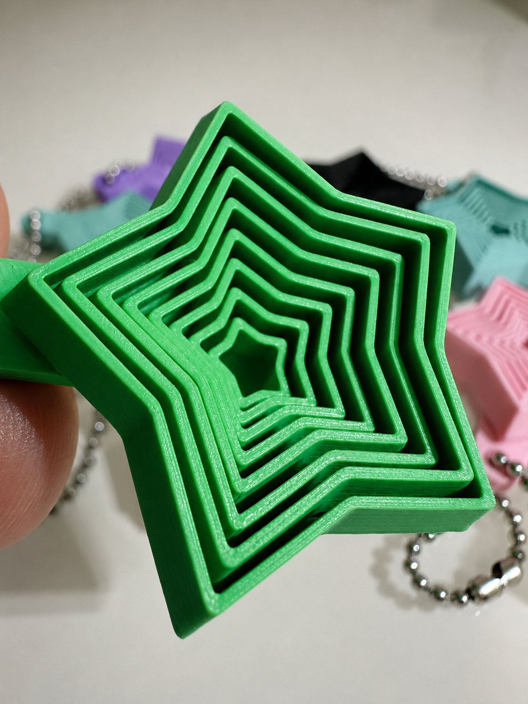 3D Baskı Yıldız Fidget Anahtarlık - Hareketli Stres Oyuncağı ve Çanta Aksesuarı-Yeşil