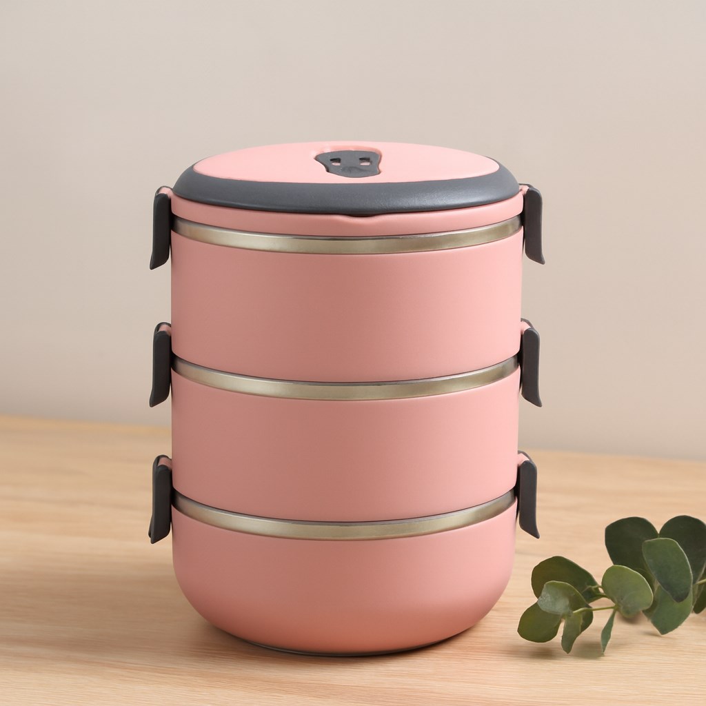3lü 1.8L Sefer Tası Saklama Kabı - Açık Pembe