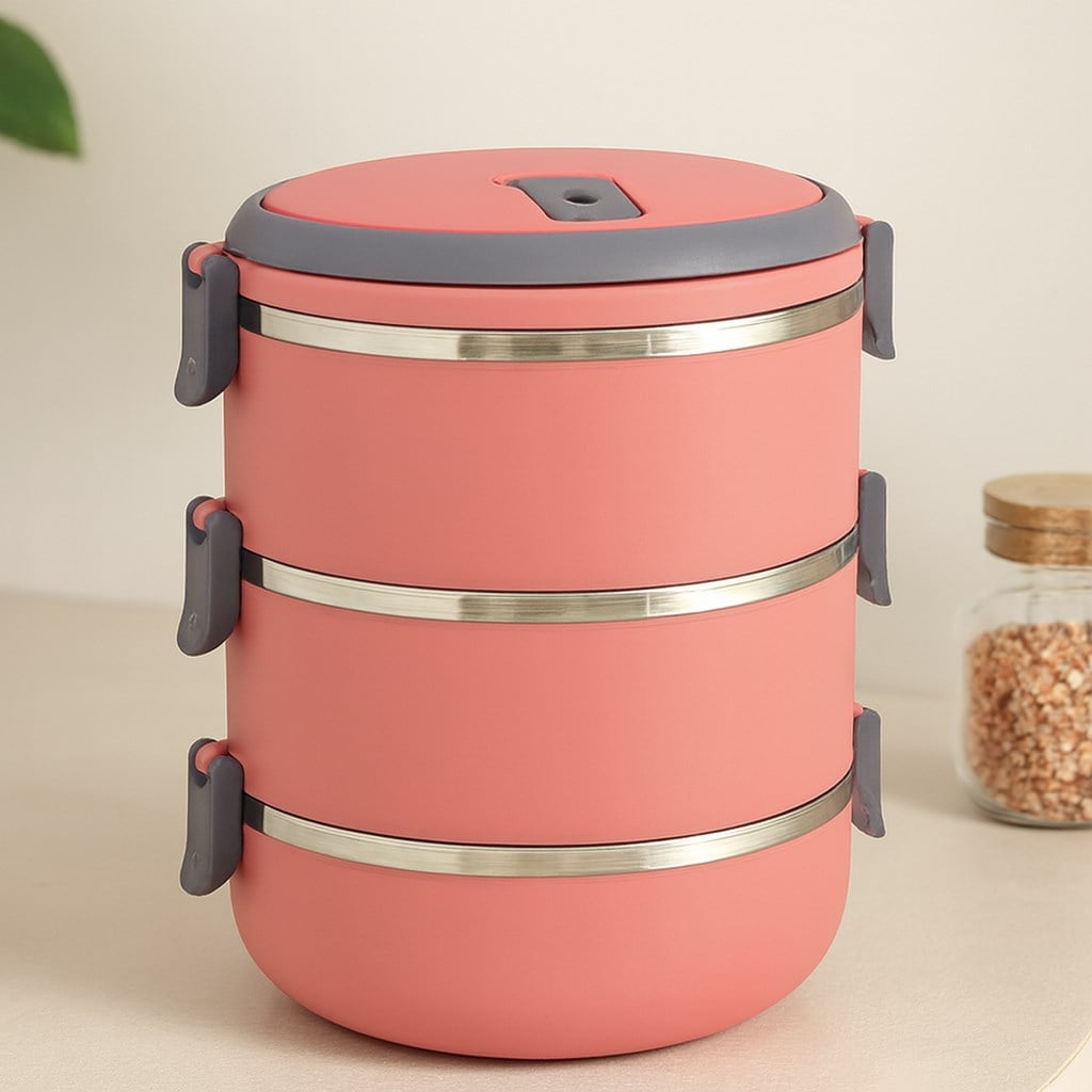 3lü Sefer Tası Saklama Kabı 1.8 L Koyu Pembe