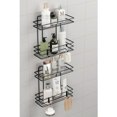 4 Katlı Paslanmaz Yapışkanlı Banyo Rafı ile Duvar Düzenleyici