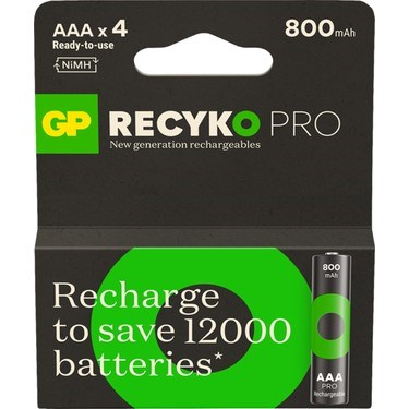 4'lü Şarjlı AAA Ni-Mh Pil, 800 mAh Kapasite