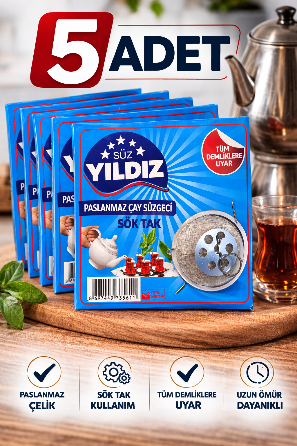5 Adet Paslanmaz Çelik Çaydanlık Demlik Süzgeci Sök Tak Çay Süzgeci Tüm Demliklere Uyumlu Çaydanlık Filtresi