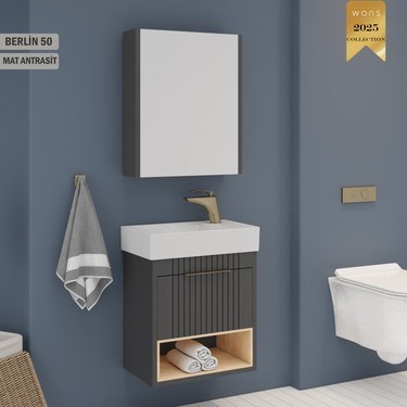 50 cm Antrasit Renk Banyo Dolabı ile Şıklık