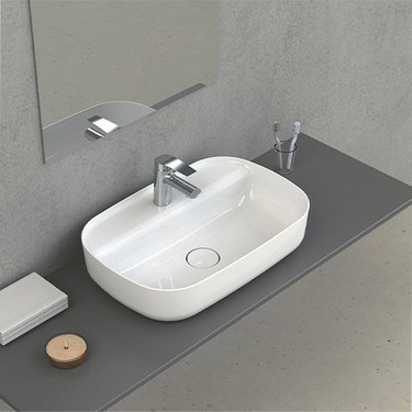 60 cm Beyaz Tezgah Üstü Lavabo, Seramik Modern Tasarım