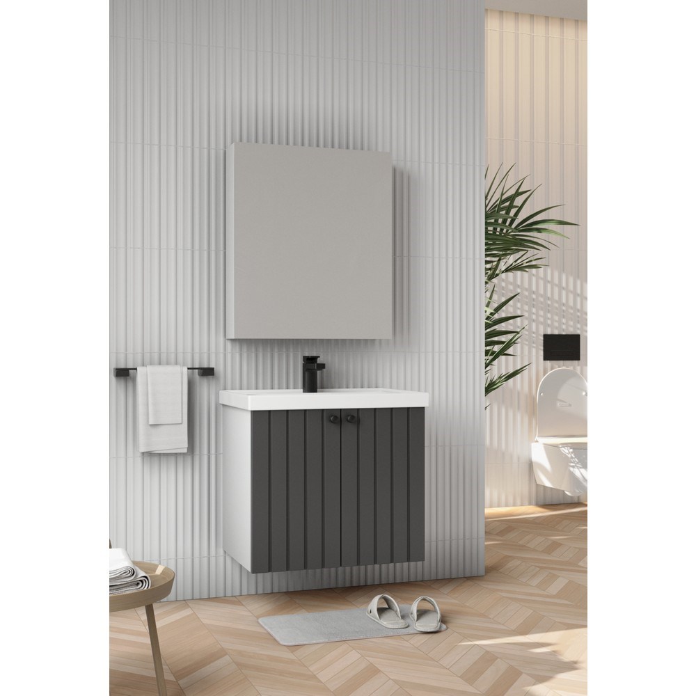 65 cm Antrasit Renkli Sıra Dışı Banyo Tasarımı