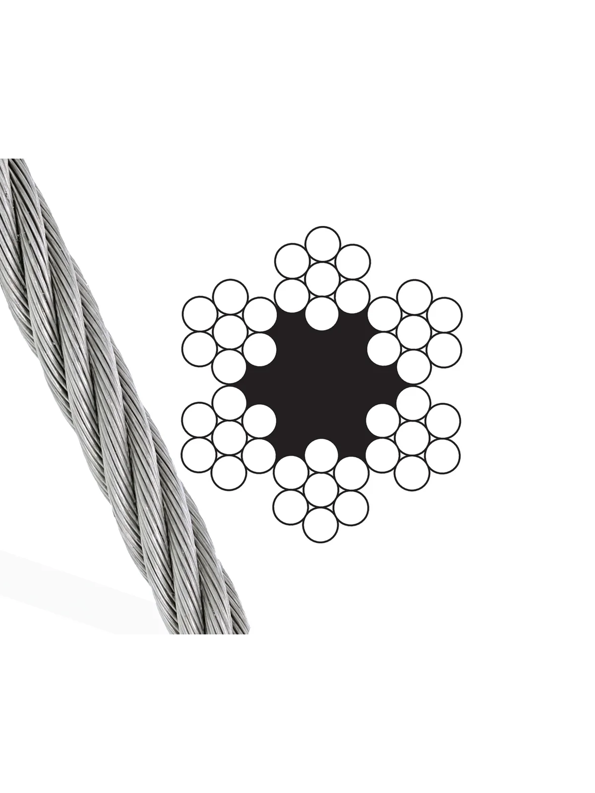 6X7 FC Lif Özlü Galvaniz Çelik Halat 3 mm