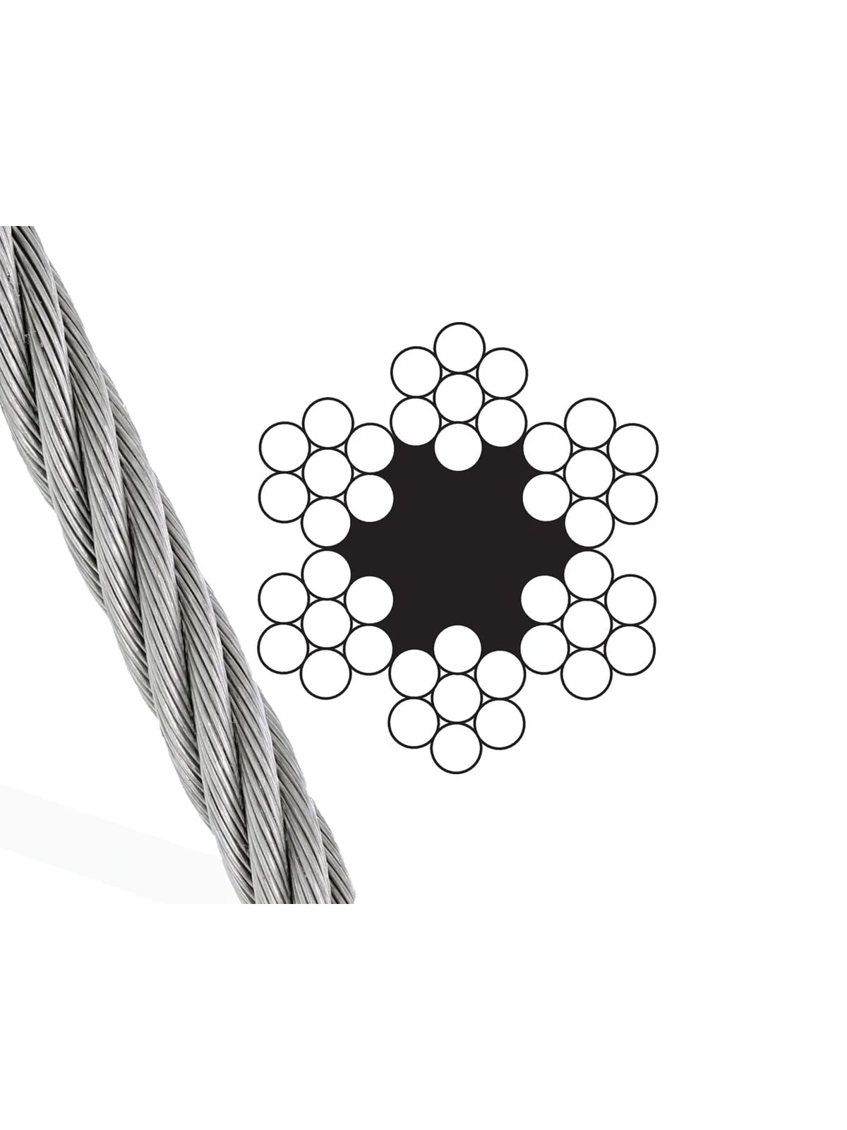6X7 FC Lif Özlü Galvaniz Çelik Halat 4 mm