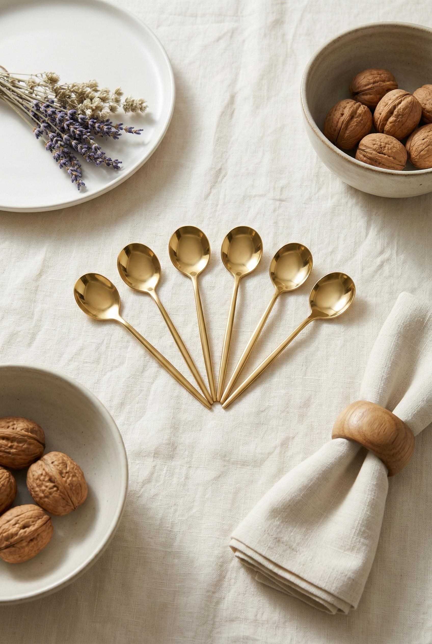 6'lı Lüks Gold Paslanmaz Çelik Çay Kaşığı Seti (13 cm)