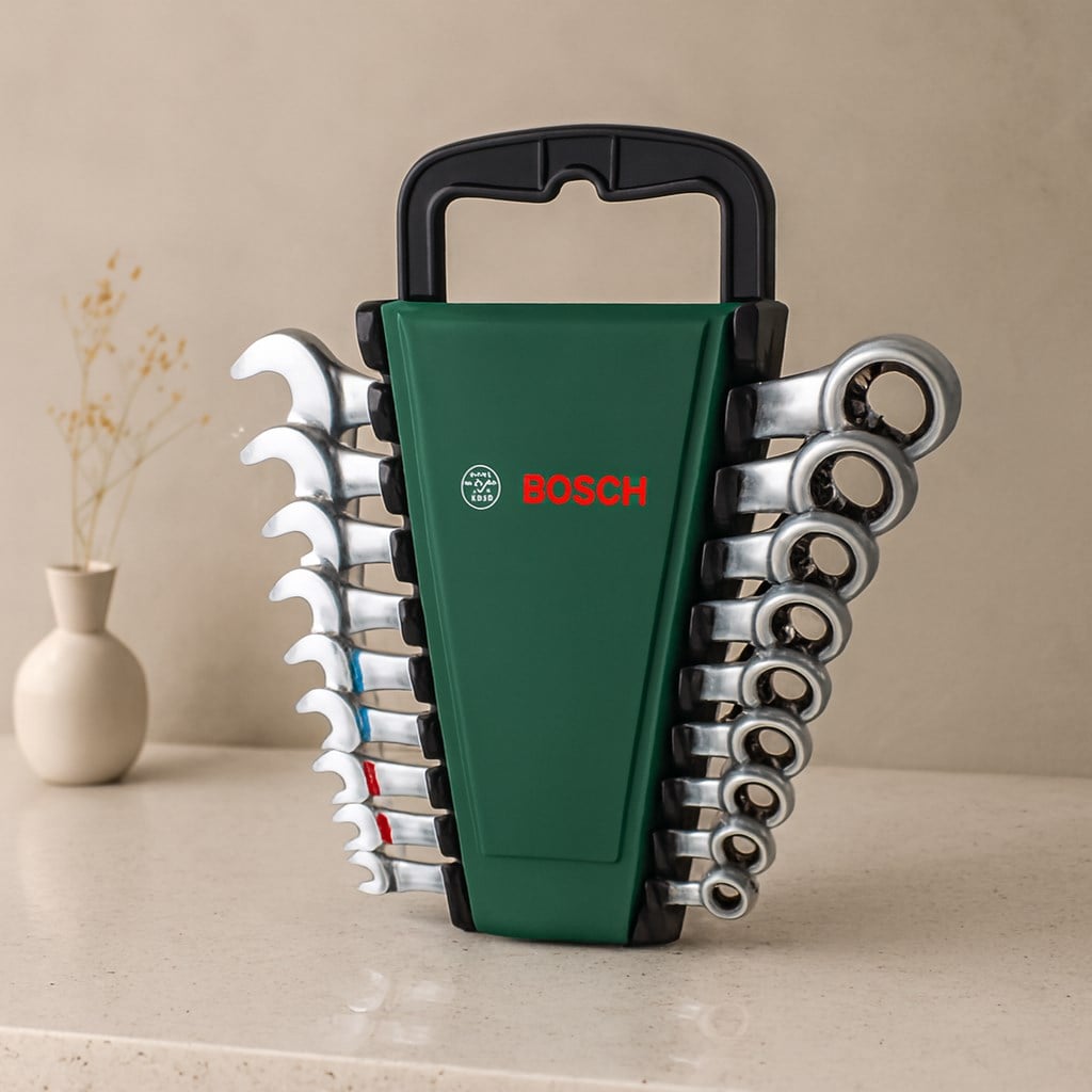 8 Parça 8-19 mm Kombine Anahtar Takımı (Plastik Standlı, Taşıma Aparatlı)