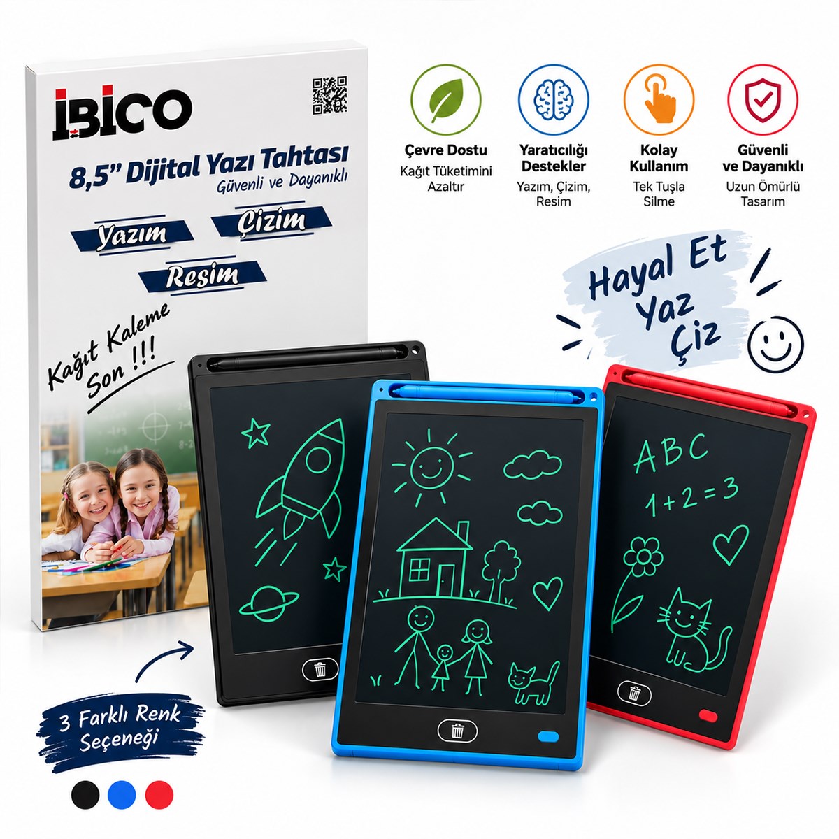 8.5 inç Dijital LCD Yazı Tahtası - Pilli Yazım ve Çizim Tableti