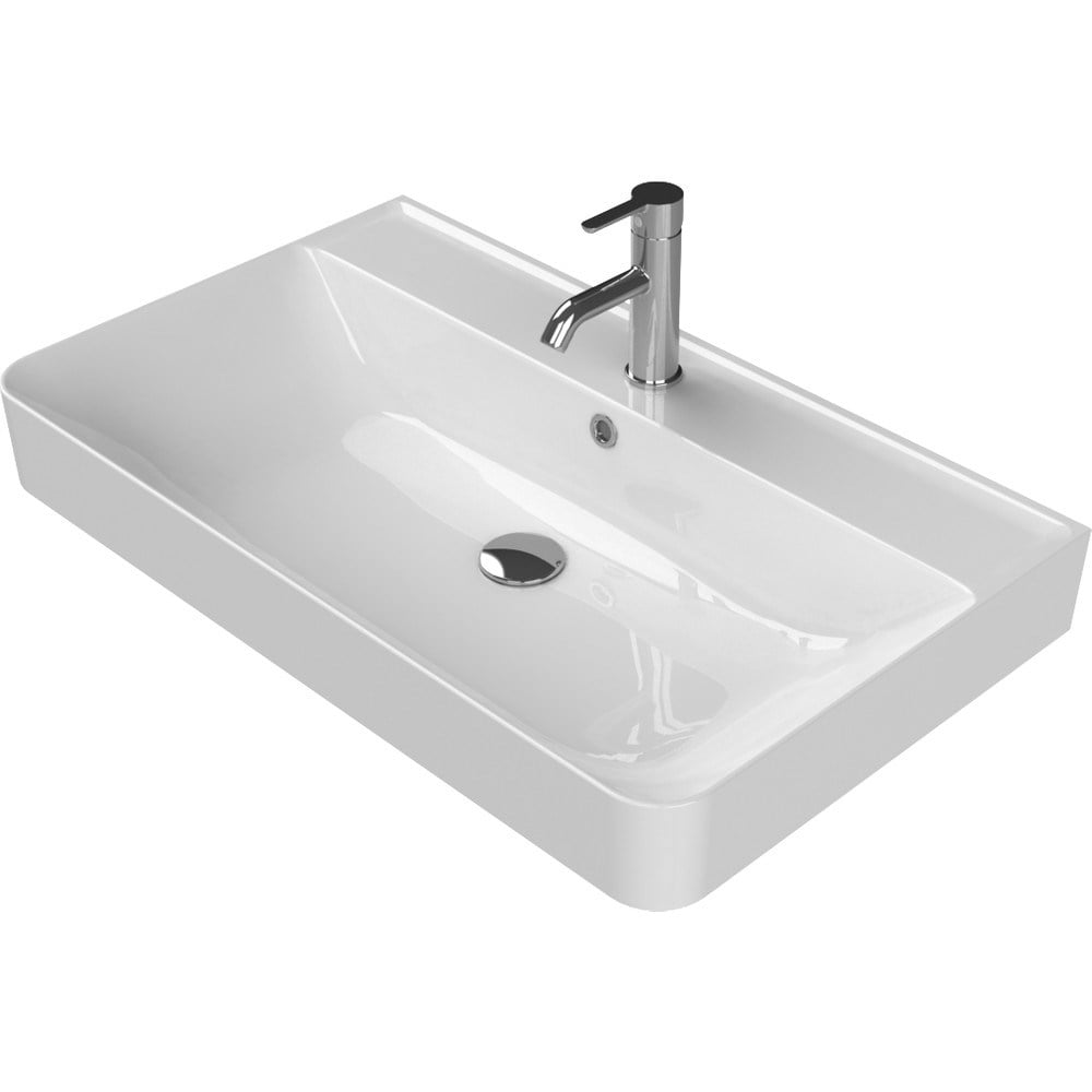80 x 48 cm Etajerli Turkuaz Seramik Lavabo Tasarımı