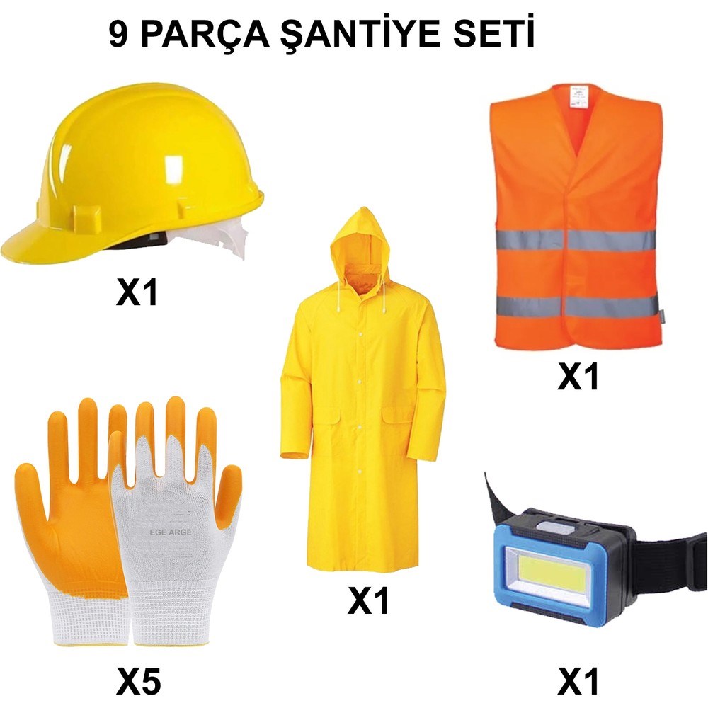 9 Parça Baret Eldiven Seti ile Şantiye Güvenliği Sağlayın