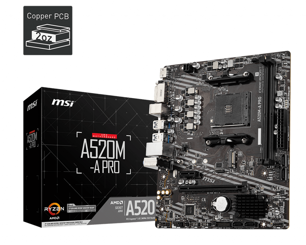 A520M-A PRO DDR4 4600MHZ 1XHDMI 1XDVI 1XM.2 USB 3.2 MATX AM4 ( AM4 5000/4000/3000 SERİLERİ İLE UYUMLU)