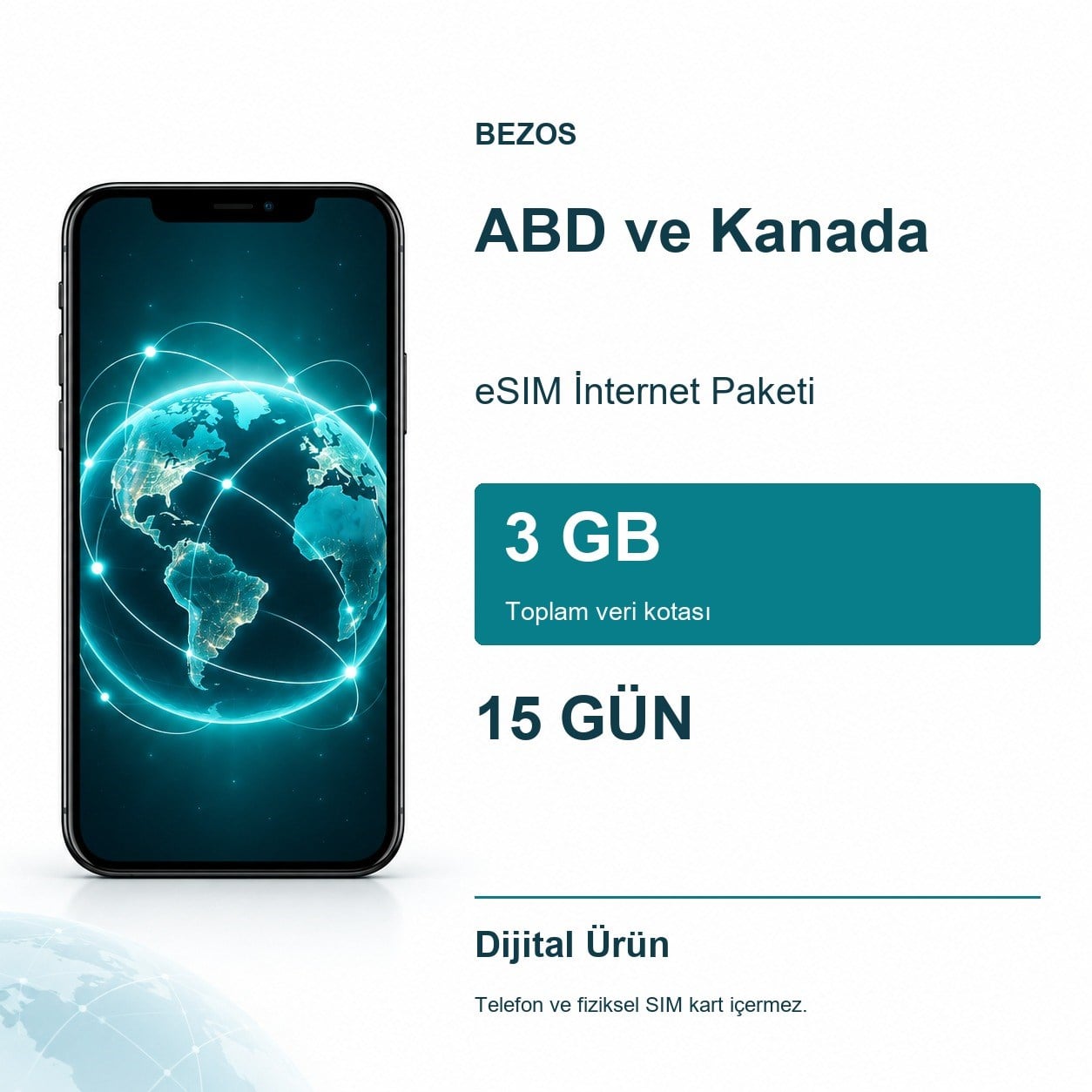ABD ve Kanada eSIM İnternet Paketi 3 GB 15 Gün