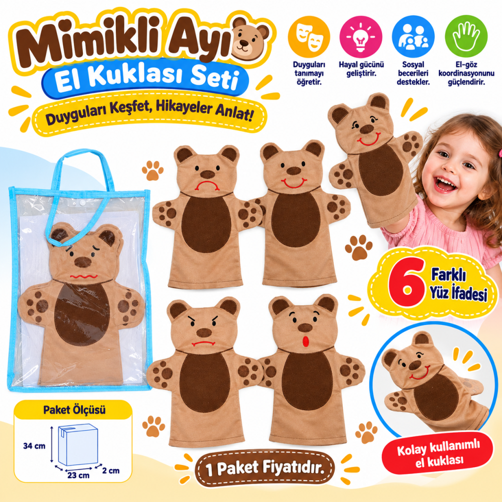 AND-5005 Yüz İfadeleri Kukla Seti 6'Lı (1 paket fiyatıdır)