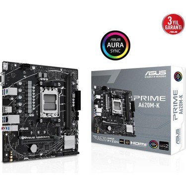 ASUS PRIME A620M-K AMD A620 AM5 DDR5 6400 HDMI, Analog M2 USB3.2 AURA RGB