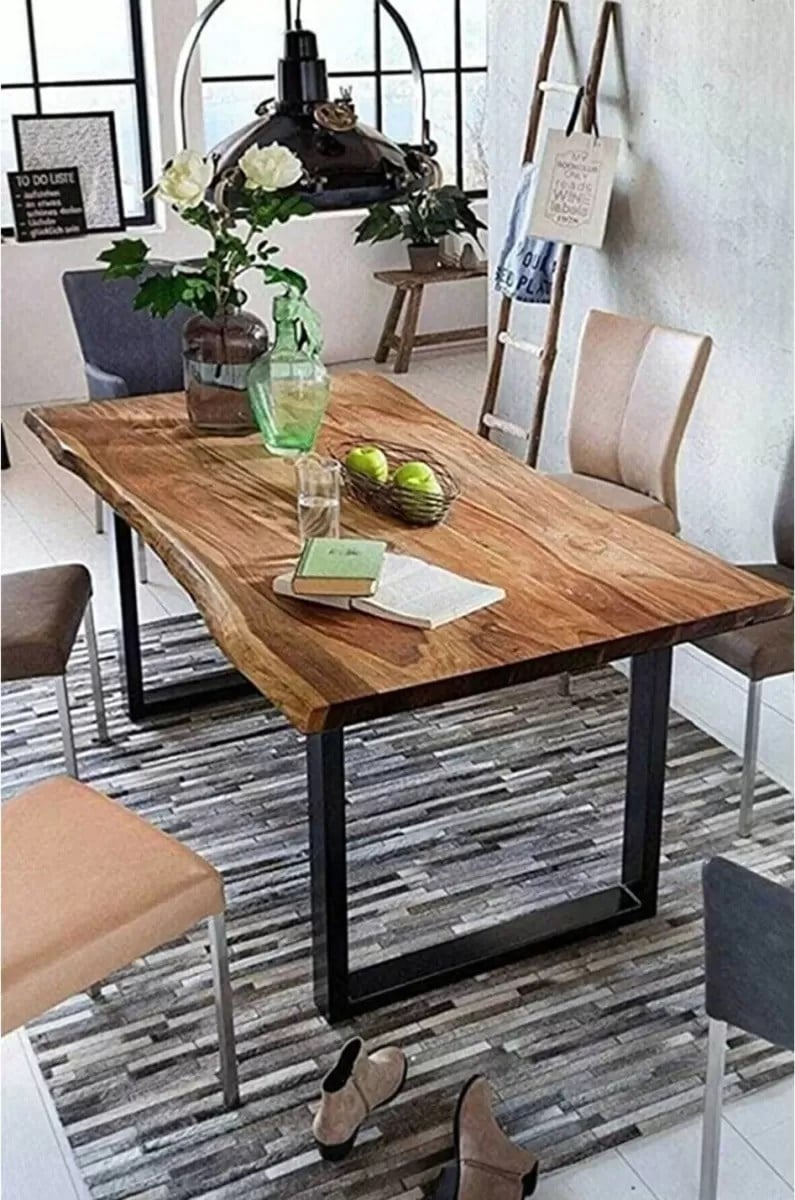 Ahşap Kütük Yemek Masası Kare Ayak 60 x 120