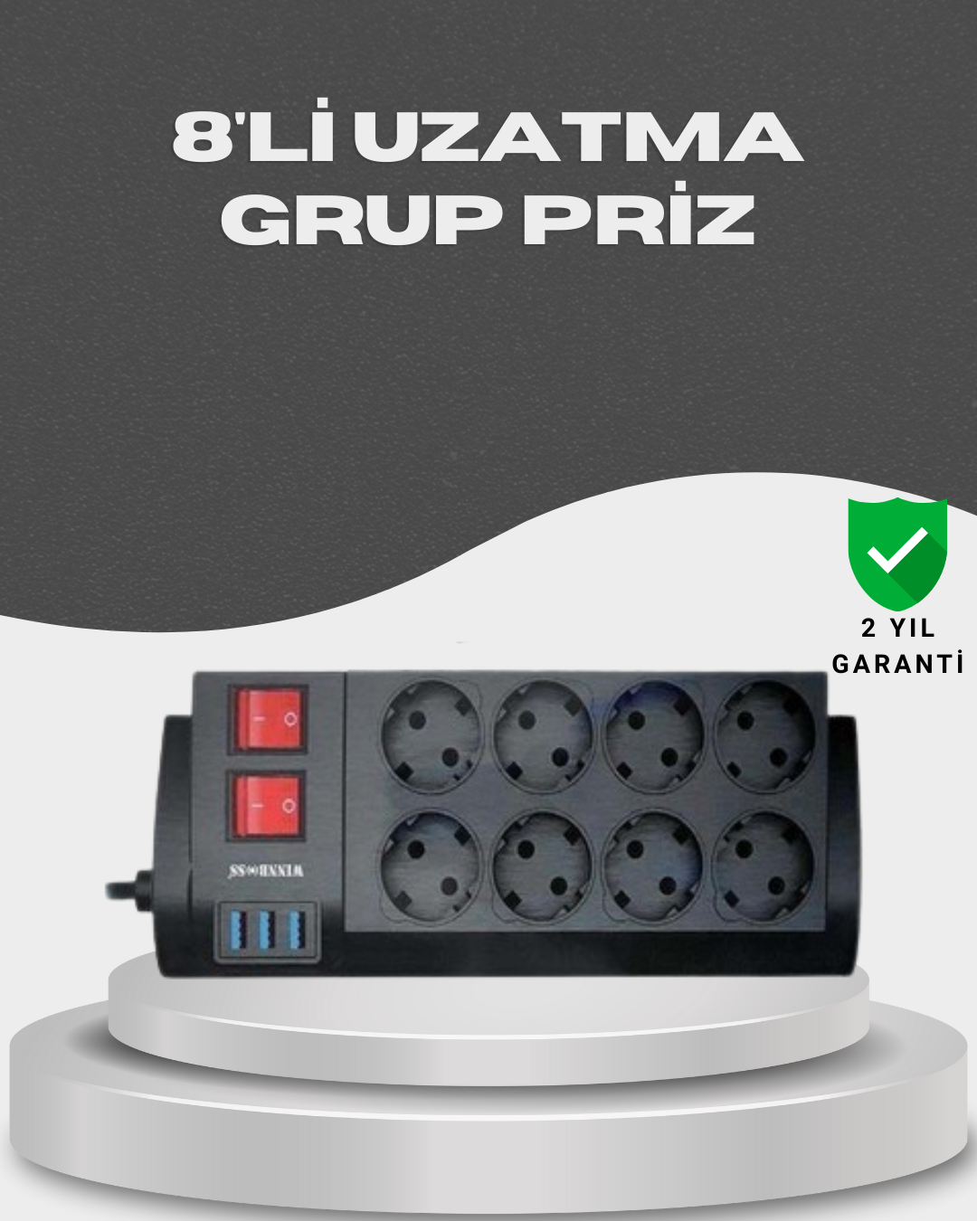 Akım Korumalı 8’li Priz 3 USB’li Uzatma Kablosu Isıya Dayanıklı 2 Metre