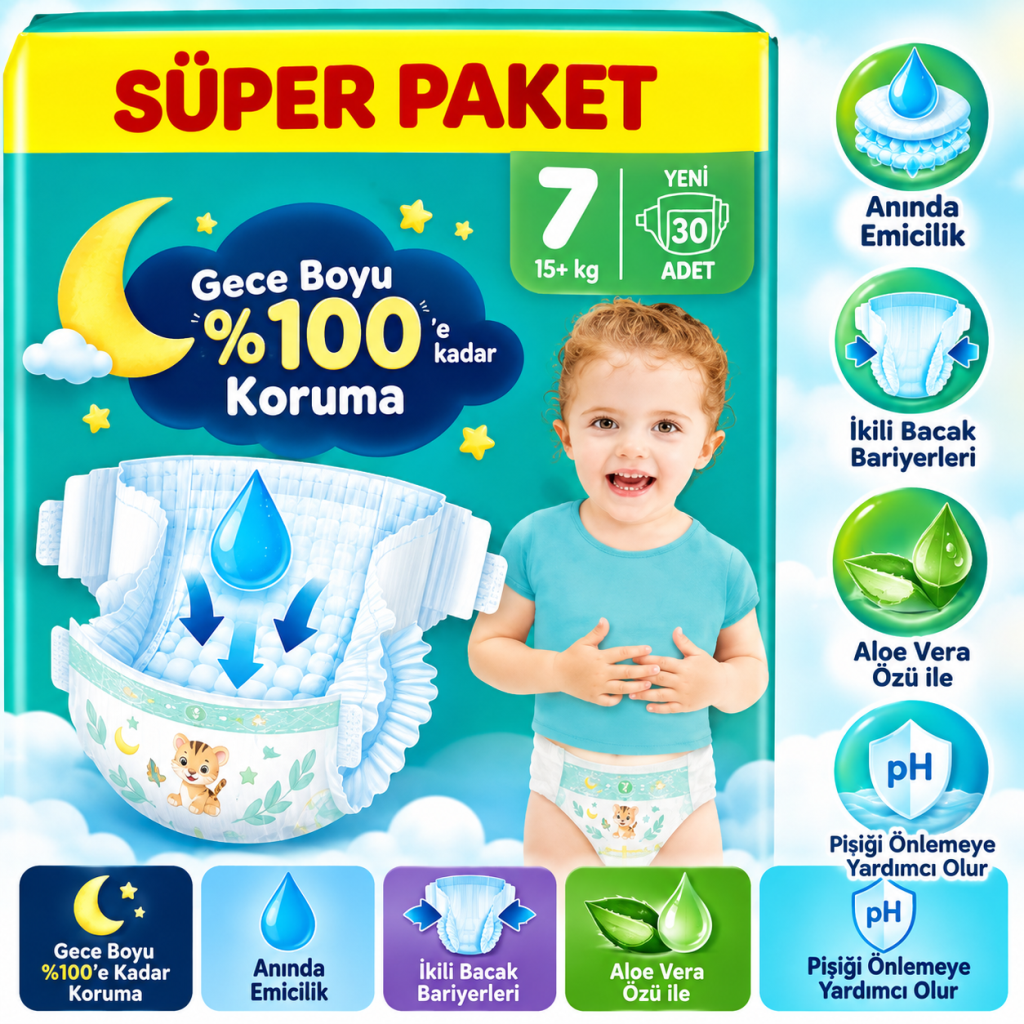 Aktif Bebek Süper Paket Bebek Bezi 7 Beden 30 Adet
