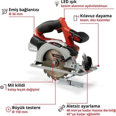Akülü Daire Testere, 18V, Akü ve Şarj Cihazı Dahil