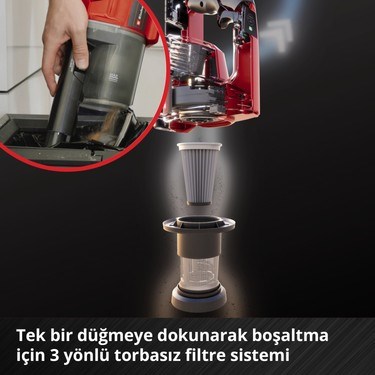 Akülü Dikey Süpürge, Li-Ion 18V Değiştirilebilir Batarya