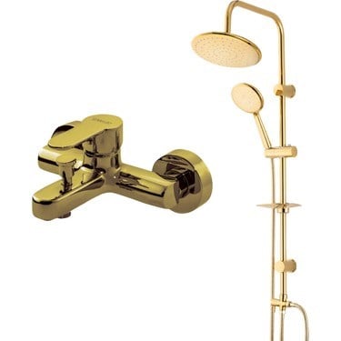 Altın Duş Ünitesi ile Modern Banyo Bataryası