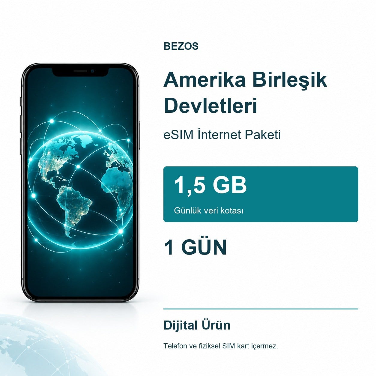 Amerika Birleşik Devletleri eSIM İnternet Paketi Günlük 1,5 GB 1 Gün