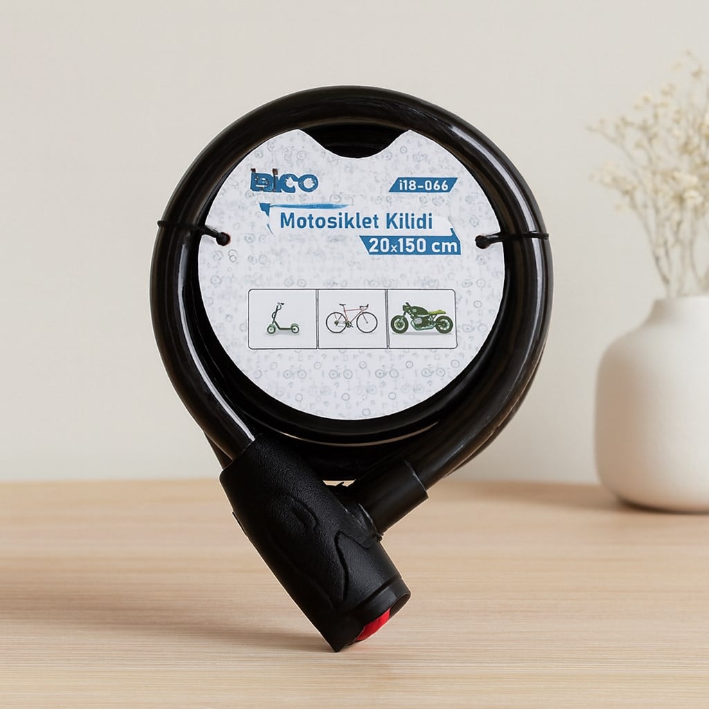 Anahtarlı Çelik Tel Bisiklet ve Motor Kilidi 20mm x 150cm