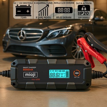 Araba Şarj Cihazı 6000 6A 6V ve 12V Lityum ve Motosiklet İçin