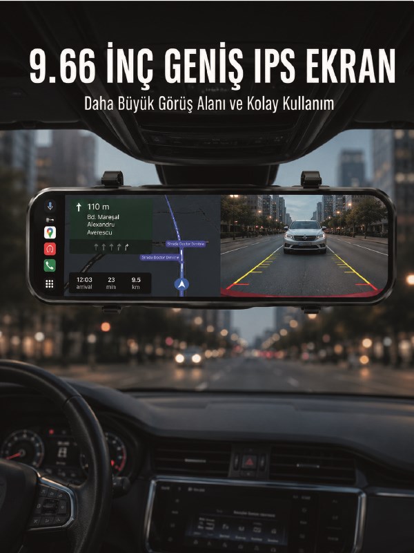 Araç İçi Ayna Carplay Dokunmatik Multimedya ve Kamera Kayıt Ekranı