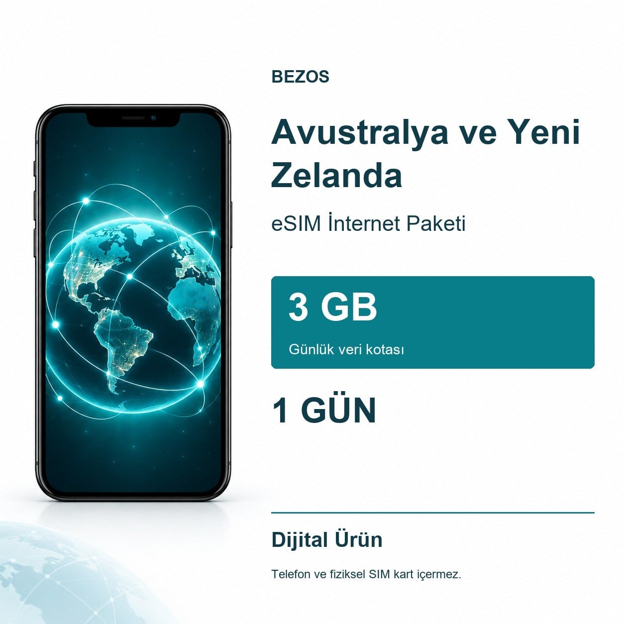 Avustralya ve Yeni Zelanda eSIM İnternet Paketi Günlük 3 GB 1 Gün