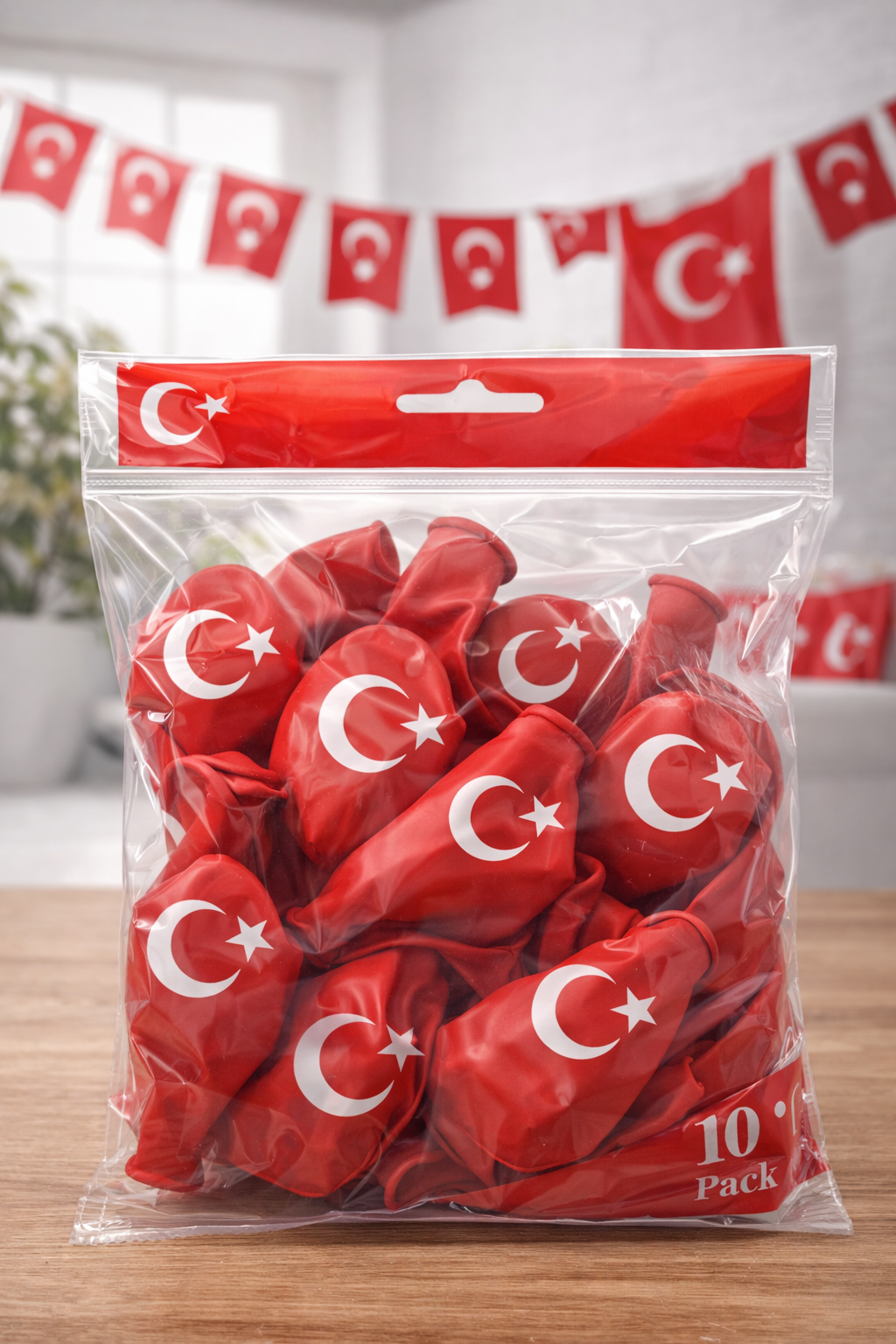 Ayyıldızlı Kırmızı Balon Seti Türk Bayraklı Parti Balonu Dayanıklı Latex Balon 10'lu Paket