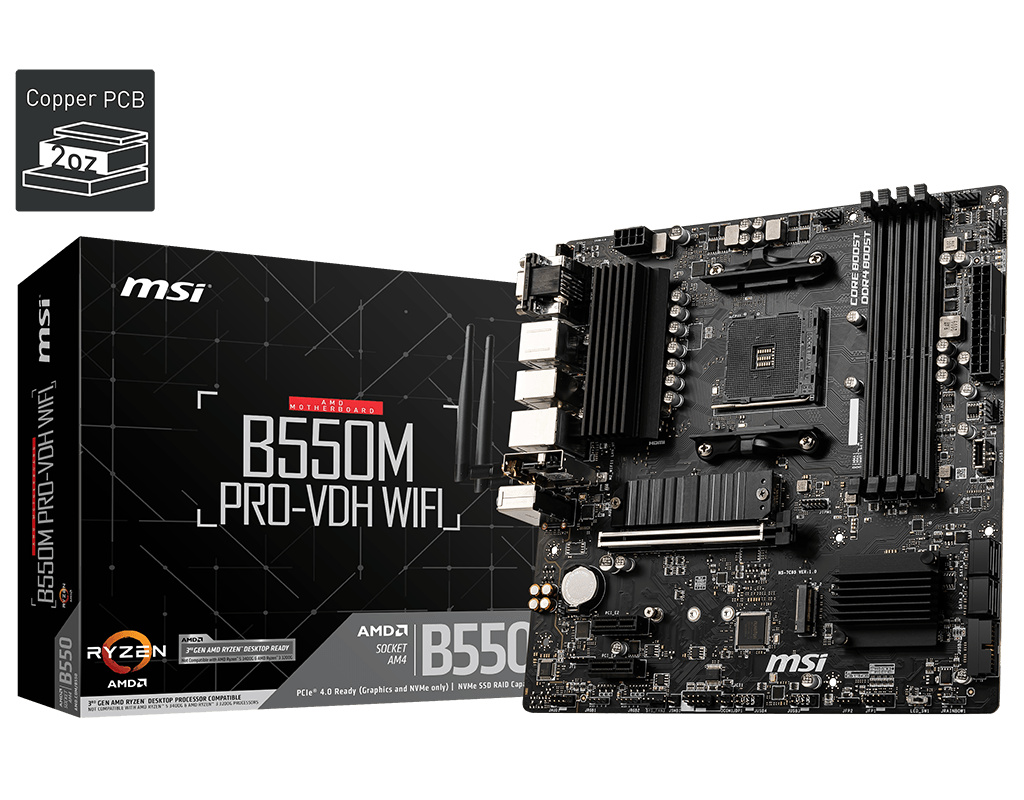 B550M PRO-VDH WIFI DDR4 4400MHZ 1XVGA 1XHDMI 1XDP 2XM.2 USB 3.2 MATX AM4 ( 5000/4000G/3000 SERİLERİ İLE UYUMLU)