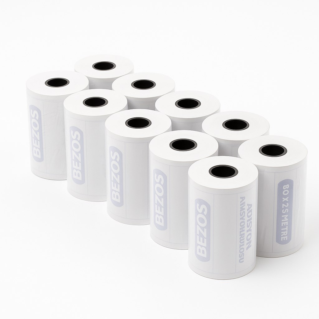 BEZOS 80x25 mm Adisyon Rulosu Termal Rulo 5 Paket (50 Adet)