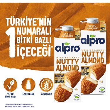 Badem Sütü 2x1 L Vegan Laktozsuz Bitkisel Alternatif