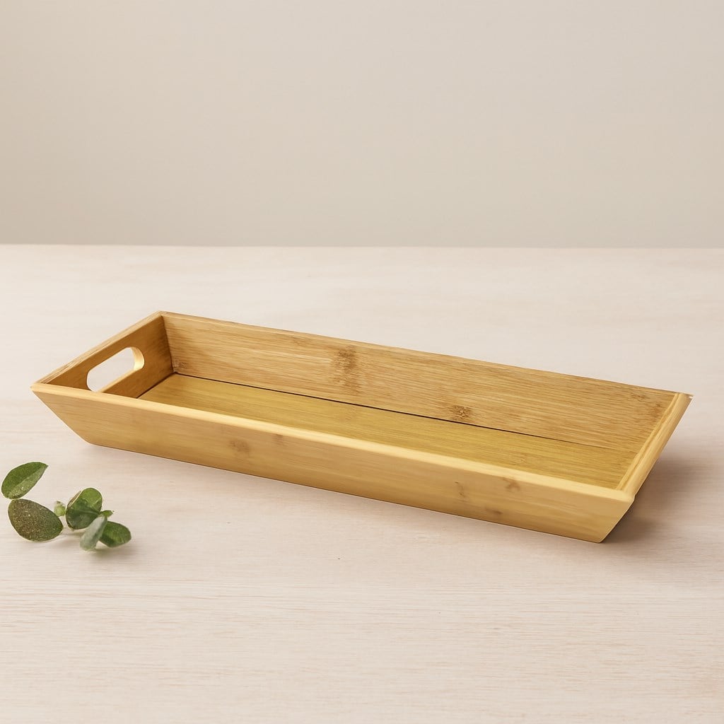 Bambu Ahşap Sunum Tepsisi 16x40x4 cm Çift Kulplu
