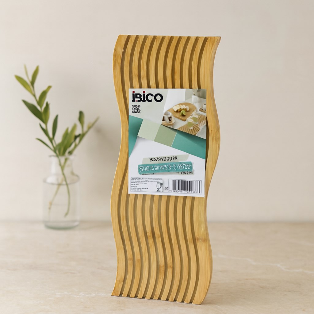 Bambu Servis Sunum Tahtası 17x39x1.5 cm (Çift Yüzlü Dalgalı/Kanallı)