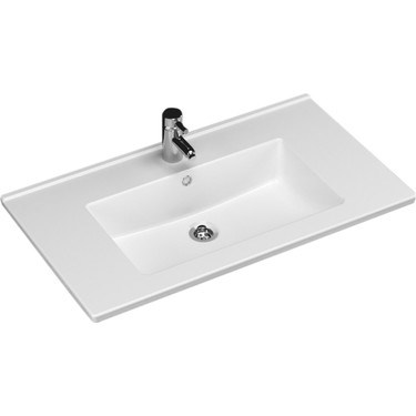 Beyaz Etejerli Lavabo 80 cm, Modern Tasarım ve Kolay Temizlik