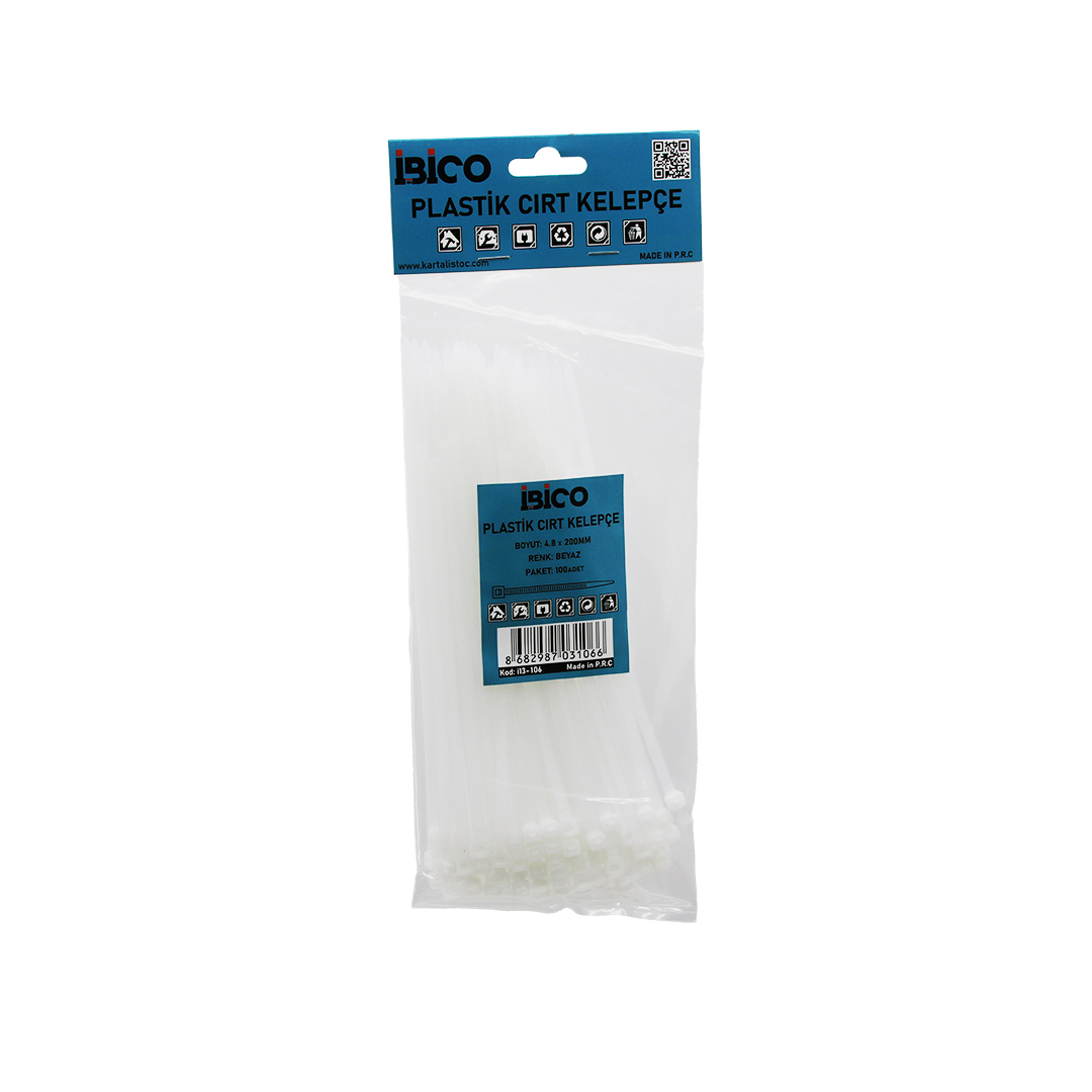 Beyaz Plastik Cırt Kelepçe Kablo Bağı
