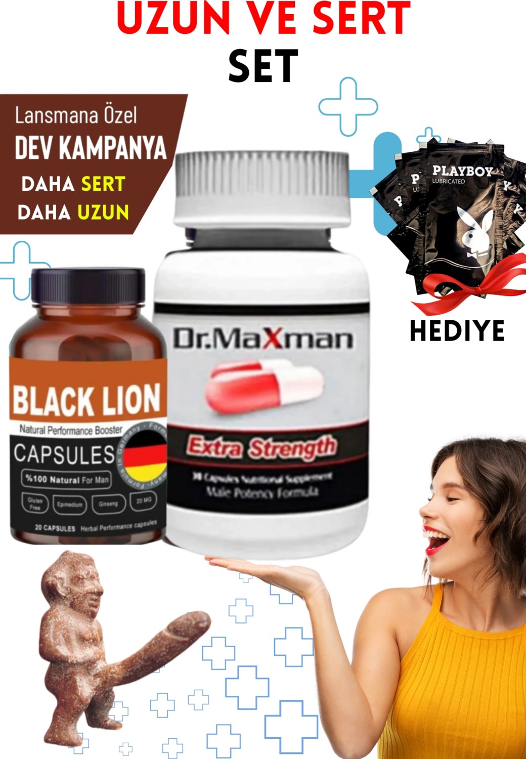 Black Lion + Dr.maxman Sertleştiricili Geciktiricili Büyütücülü Etkili Erkek Performans Arttırıcılı Set