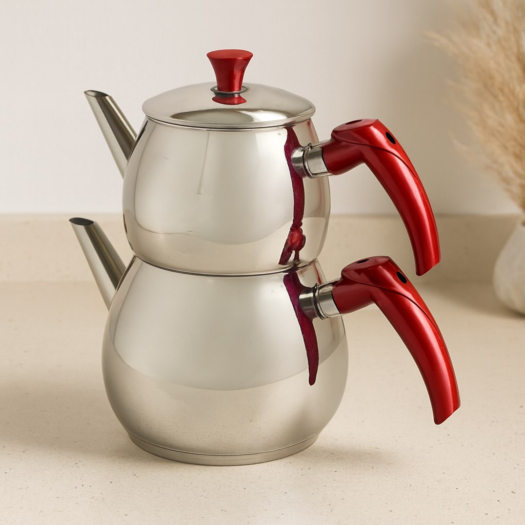 Büyük Aile Çelik Çaydanlık Seti (Üst 1.2L / Alt 2L)
