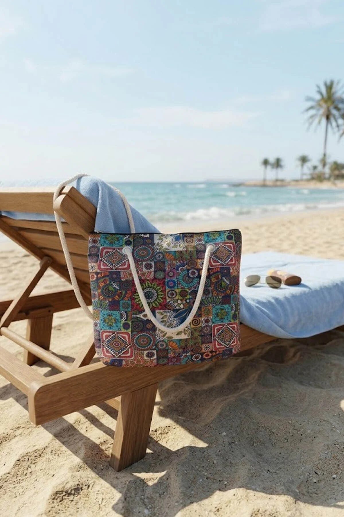 Büyük Boy Plaj Çantası 40×30 cm - Fermuarlı Günlük Omuz, Alışveriş ve Tatil Çantası