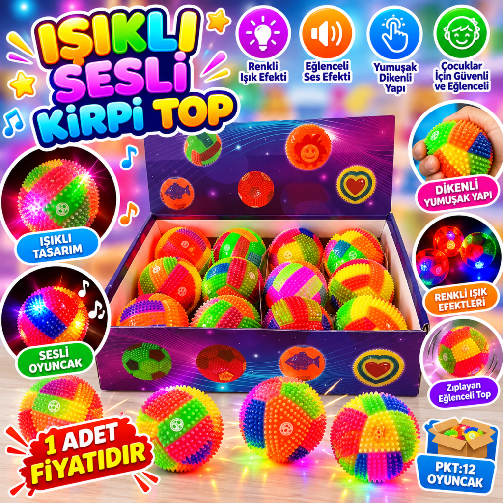 CAN-3425 IŞIKLI SESLİ KİRPİ TOP PKT:12 OYUNCAK 1 ADET FİYATIDIR