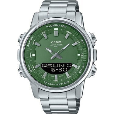 Casio AMW-880D-3AVDF Erkek Kol Saati Yeşil Kadran 5 ATM Suya Dayanıklı Çelik Kasa ve