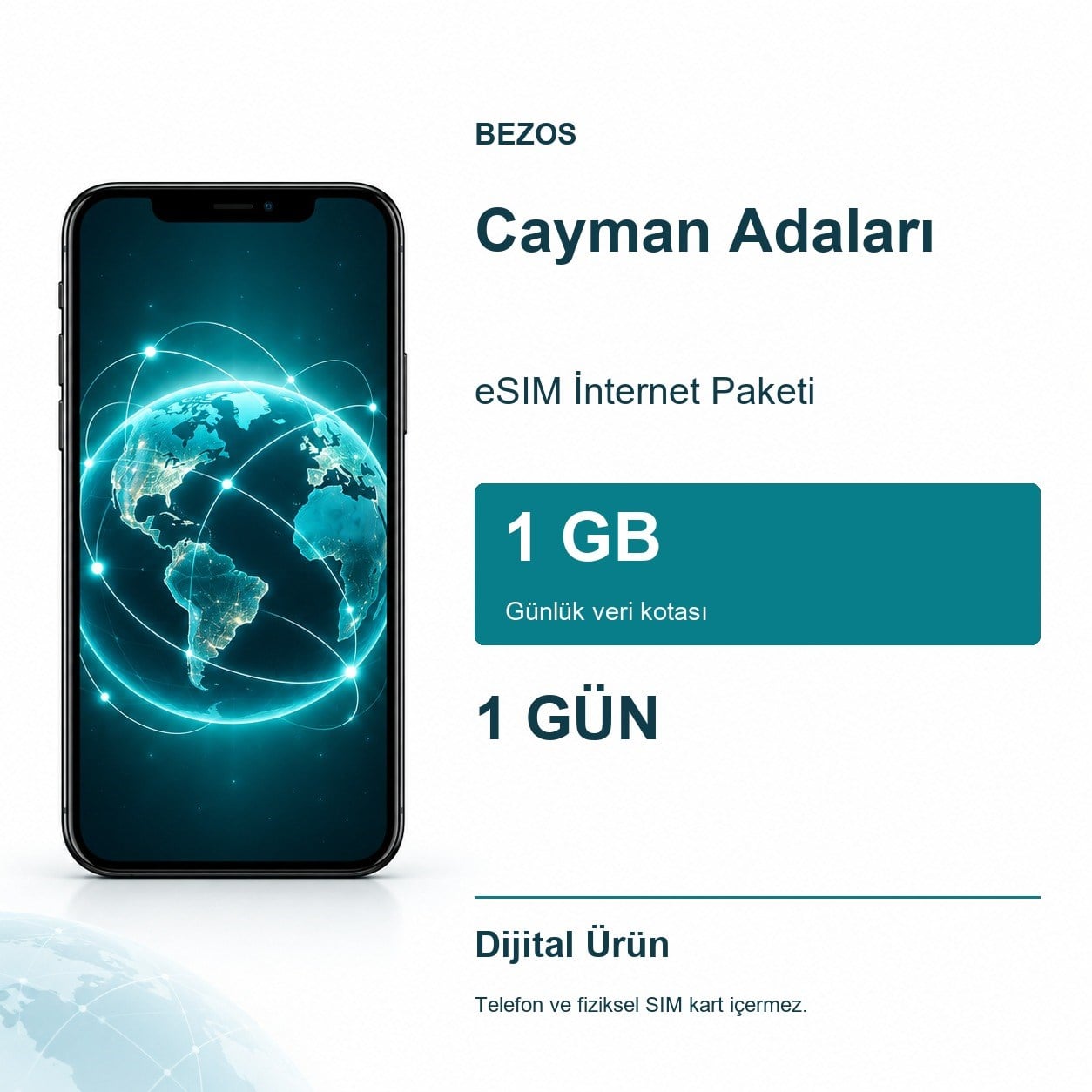 Cayman Adaları eSIM İnternet Paketi Günlük 1 GB 1 Gün