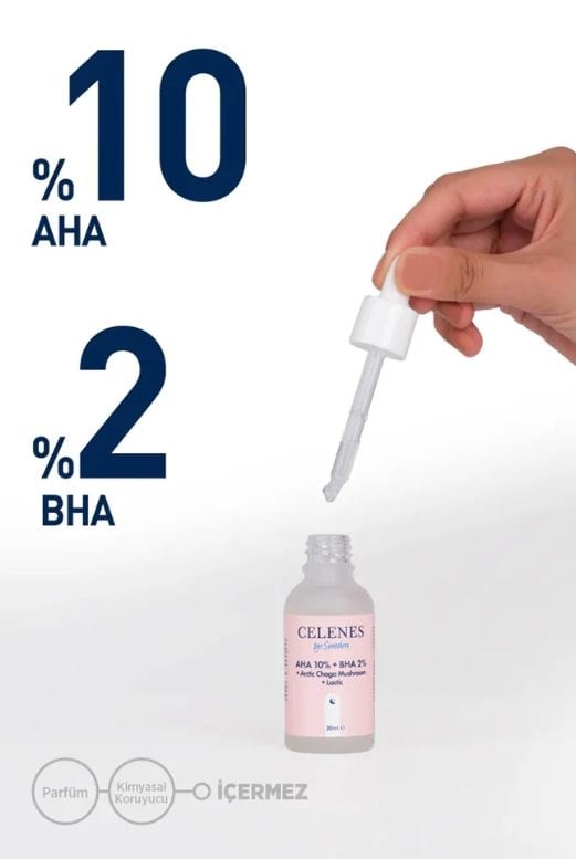 Celenes Cilt Tonu Eşitleyici ve Canlandırıcı Rena AHA + BHA Serum - Arctic Chaga Mushroom 30 ml